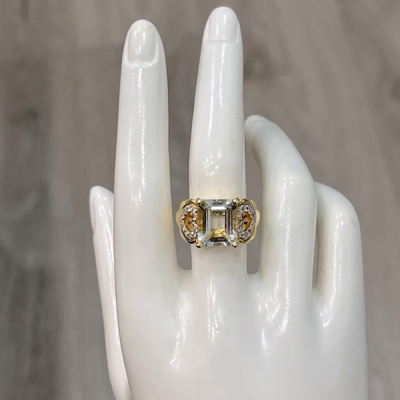 Green Amethyst White Zircon 14K YG Sterling Silver Ring - Picture 3 of 13